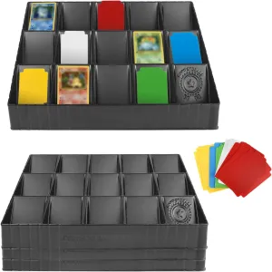 4 Pack Card Sorting Tray, Stackable Trading Card Organizer, 15-Compartment Cards Sorter with 40 Label Dividers for Storing and Displaying Collections Cards