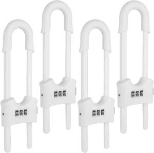 4 Packs Sliding Cabinet Locks, Baby Proofing U-shaped Child Safety Latches Adjustable White Locks For Handles Knobs Drawers - White