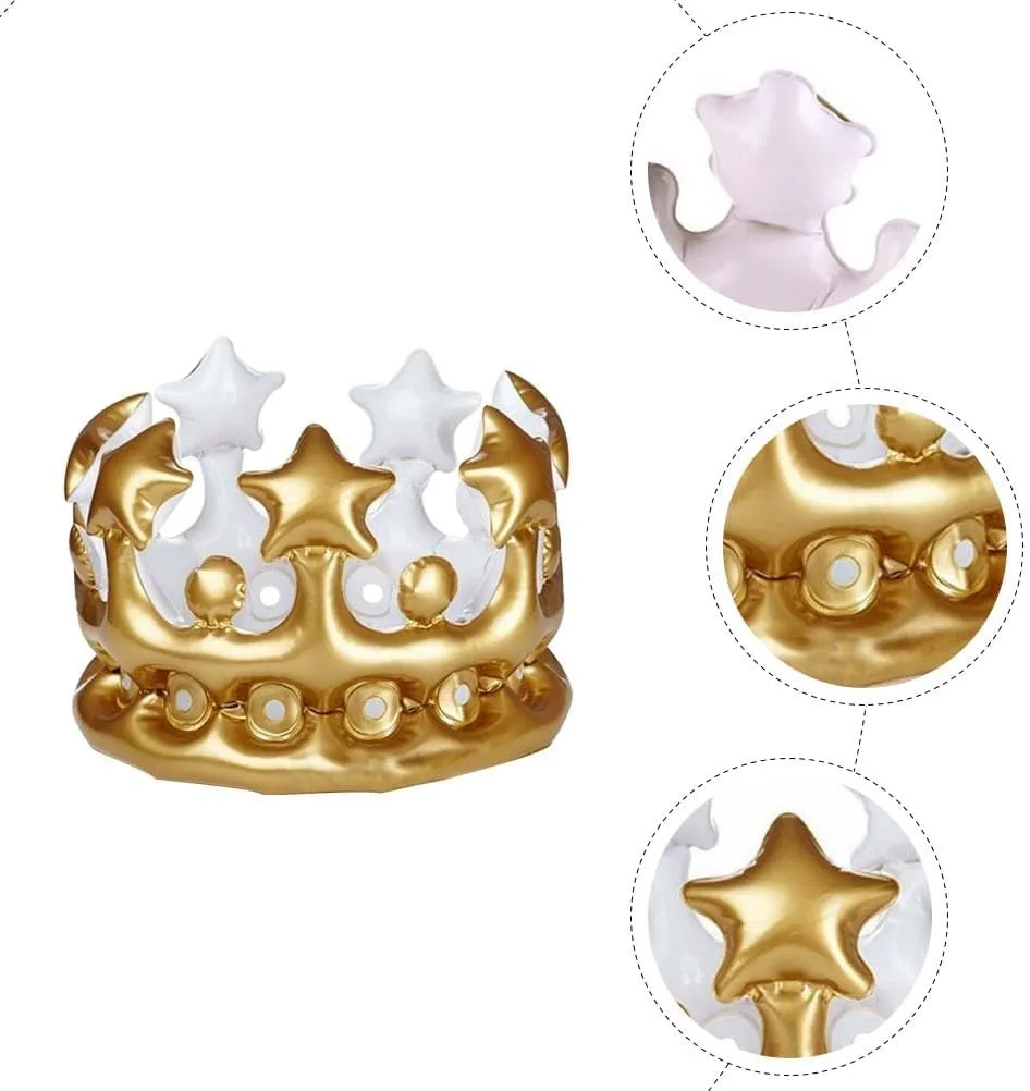 4 Pcs Inflatable Crown Carnival Costume King Costume Kid Crown Hairband Kids Golden Crown 1 Birthday