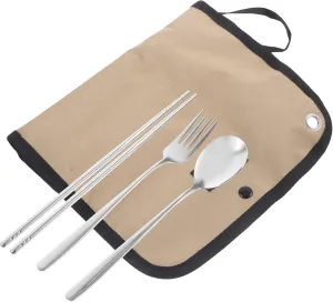 4-piece Camping Cutlery Set Picnic Utensils Storage Bag Compact Travel Camping Box Silverware Set for Outdoor School Office