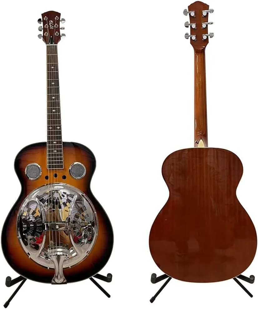 40-Inch Resonator Guitar, 6-String Right-Handed Beginner Guitar for Adults with Rosewood Fingerboard and Wrench(Black and Brown Finish)