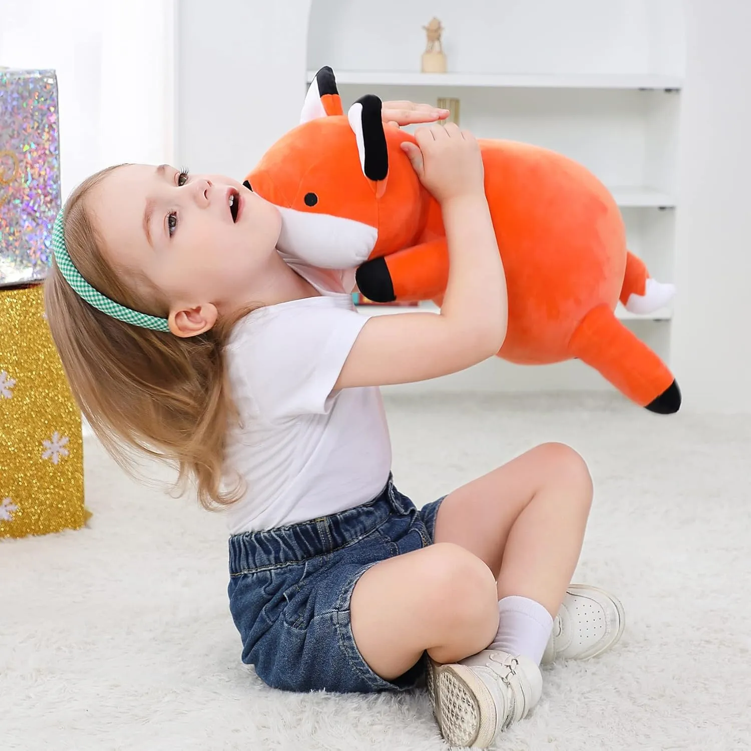 4.2lbs Fox Weighted Stuffed Animals 24in, Weighted Stuffed Animals, Giant Fox Throw Pillow Soft Plushie Doll Toy Gifts for Adults Kids