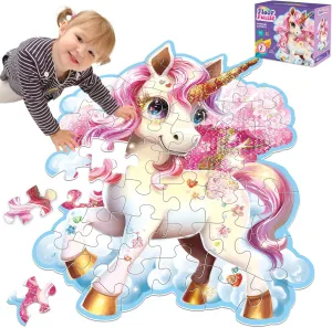 45pcs Shimmery Unicorn Floor Puzzles for Kids Ages 3-5, Jumbo Jigsaw Puzzles for Kids Unicorn Puzzle for Toddlers Age 3  Year Olds, Unicorn Toy Gifts for Girls (Size: 28 '' x 33 '')
