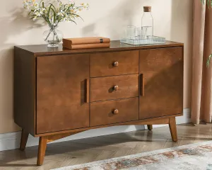 47.3" Mid Century Modern Sideboard Buffet Cabinet with Solid Wood Frame&Legs,Accent Storage Cabinet with 2 Doors and 3 Drawers for Kitchen,Entryway,Walnut
