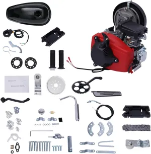 49CC Gas Powered Bike Engine Motor Kit, 4-Stroke Engine Conversion Kit Air-cooled Pull Start Petrol Bike Engine with Belt, OHV Motorized Bicycle Motor Full Set for Bicycle Scooter Bike