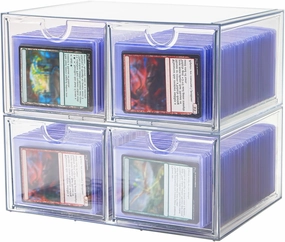 4 Drawer Trading Card Storage Box for Toploader & Magnetics, Clear Card Organizer with Divider for TCG, MTG, Sports Cards, Holds 380  Top Loaders