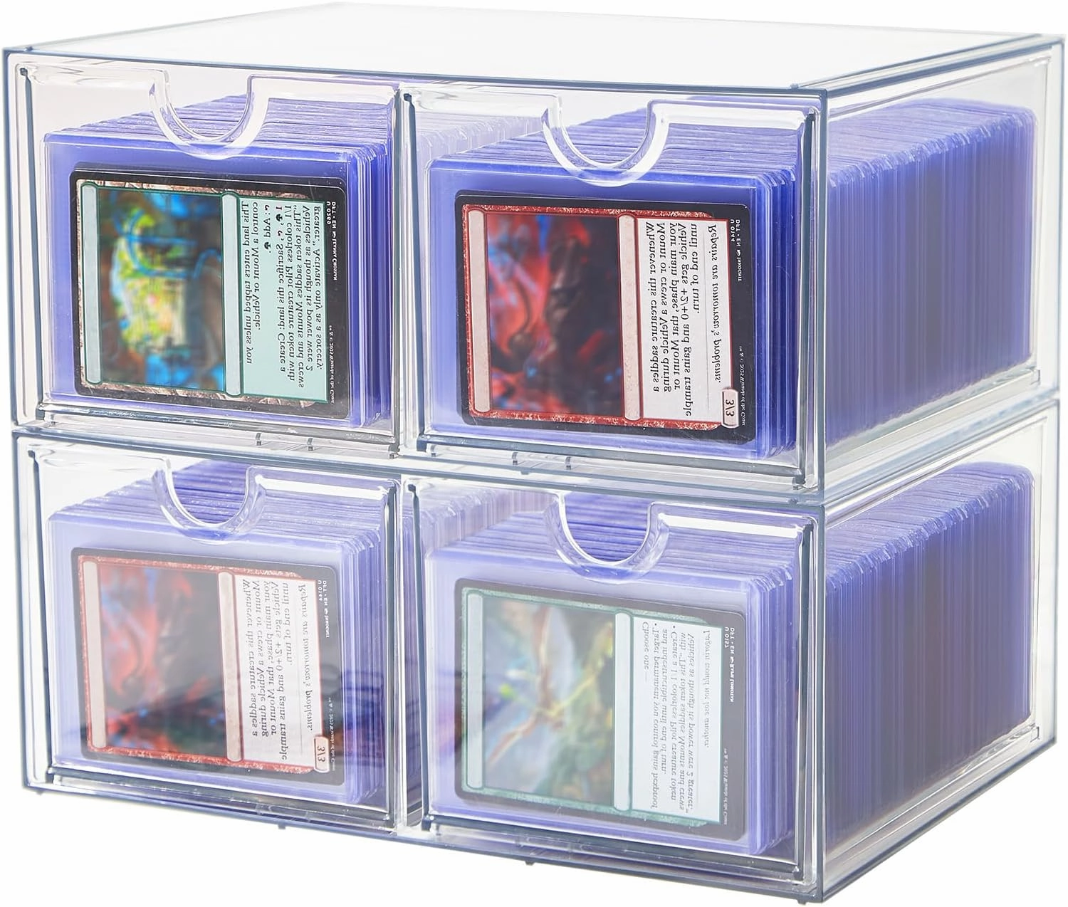 4 Drawer Trading Card Storage Box for Toploader & Magnetics, Clear Card Organizer with Divider for TCG, MTG, Sports Cards, Holds 380  Top Loaders