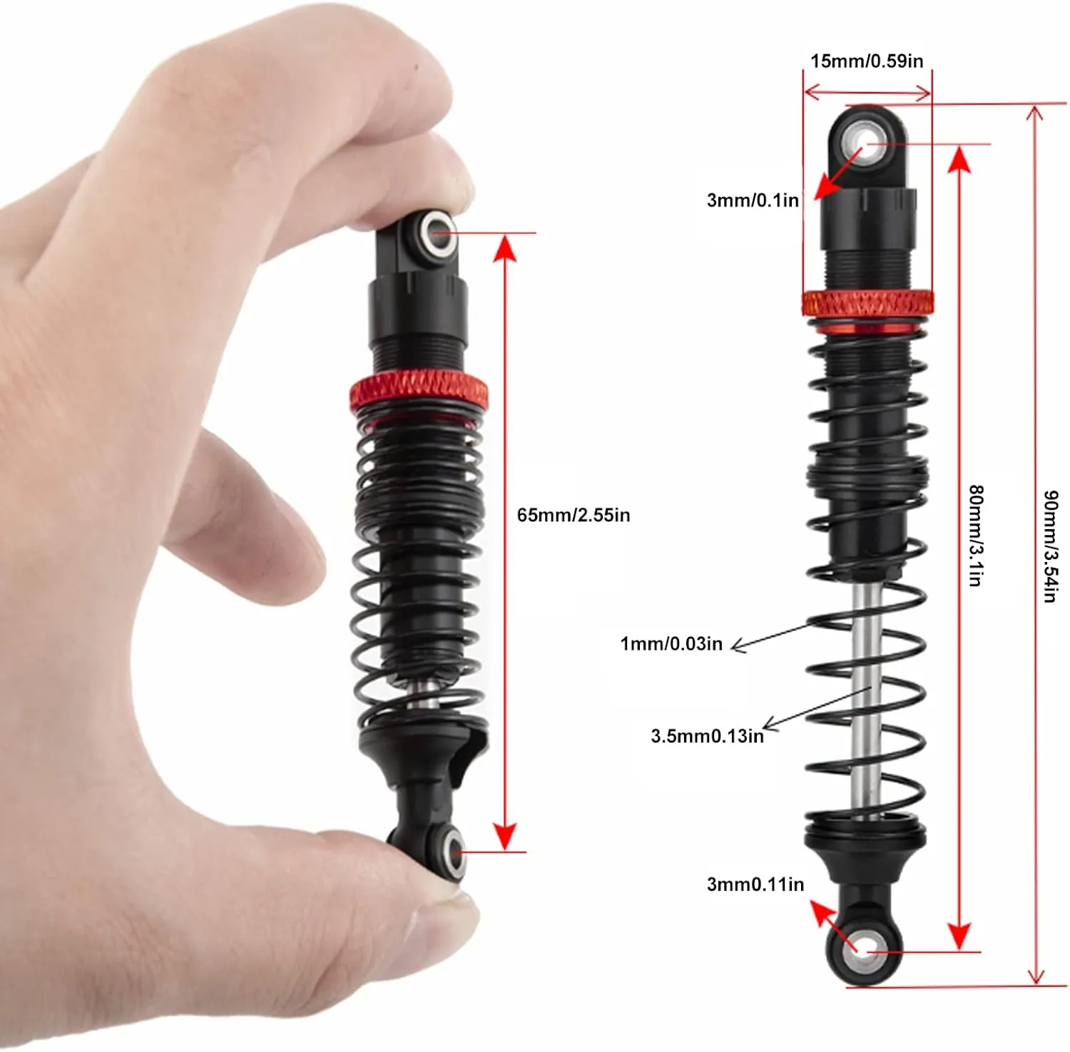 4PCS RC Shock Absorber Oil Adjustable RC Damper Set with Dual Springs for Traxxas 1/10 RC Truck Crawler/Axial SCX10/Tamiya CC01/Wraith RR10 (80mm)