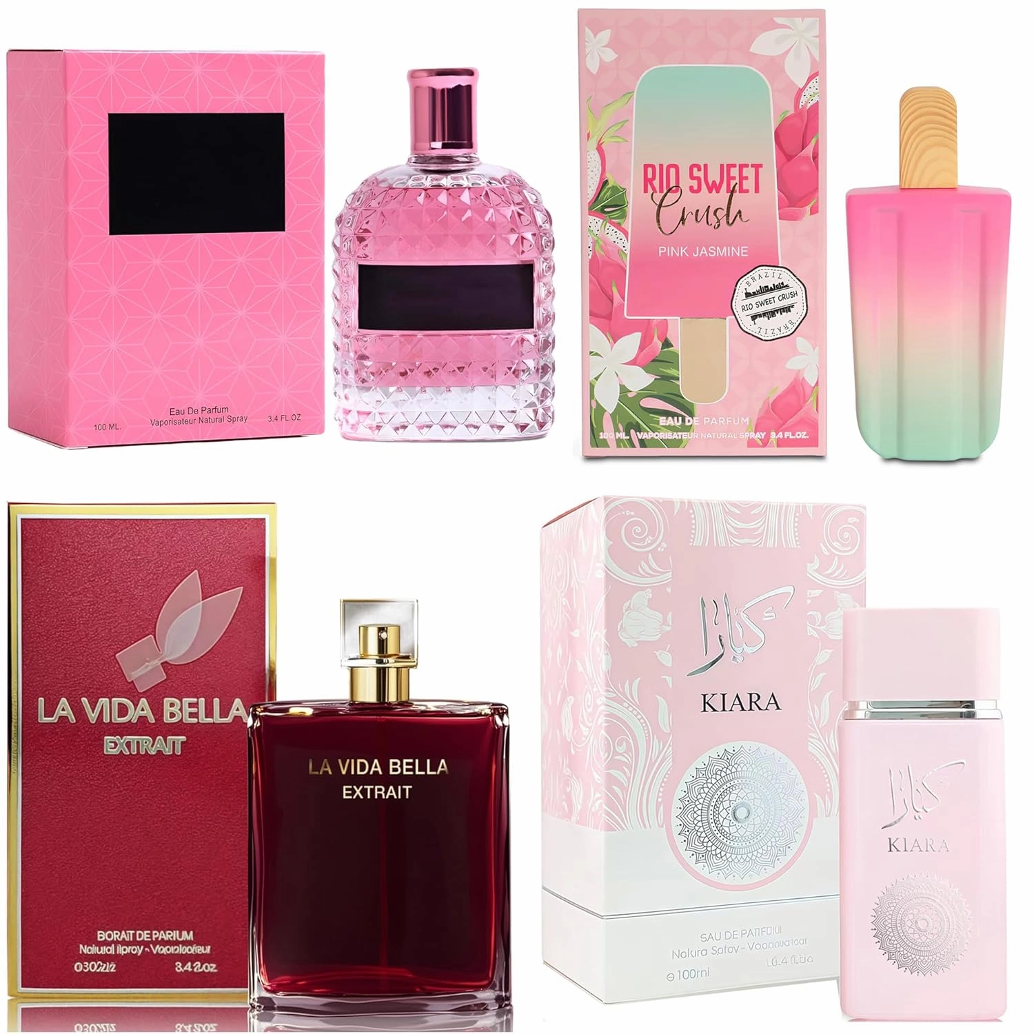 4PCS Perfume Set for Women - Floral Fragrance Gift Set with Vanilla,Sweet Fruity Eau De Parfume| 3.4 Fl Oz Each(Valuable Paris,La Vida Bella Ext,KA,RIO Sweet Crush Jasmine)