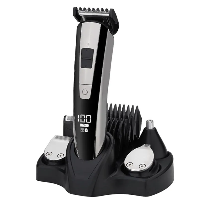 5 In 1 Rechargeable Electric Hair Clippers For Men Beard Nose Ear Trimmer Digital Display Haircut Machine Barber Shaver Cutting