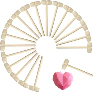 50 Pcs Mini Wooden Hammers for Breakable Chocolate Bulk, Natural Wood Toy Mallets for Kids