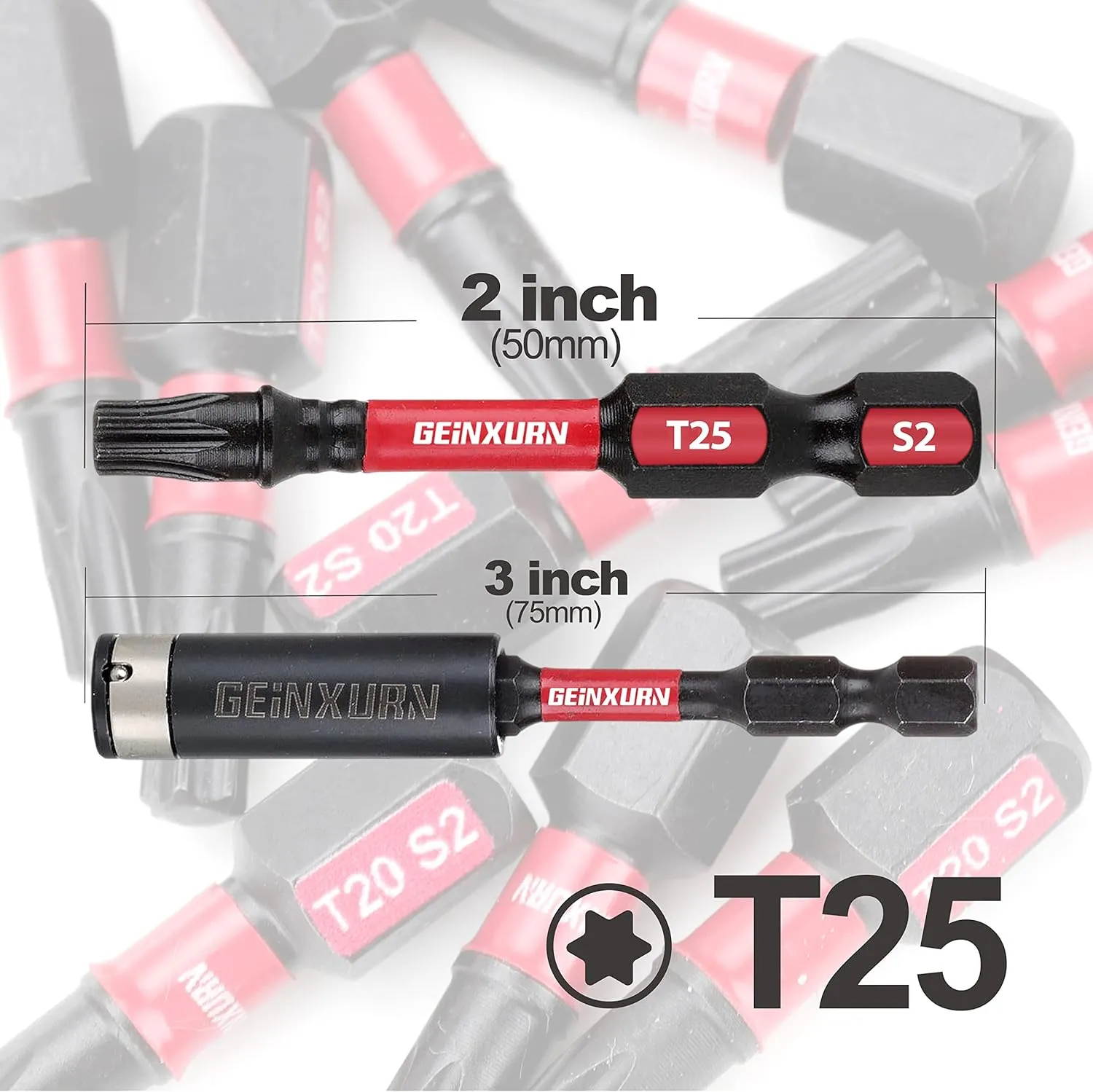 50 Pieces T25 2 In. Impact Tough Magnetic #25 Torx Head Power Bits, S2 Alloy Steel T25 Screwdriver Bits Set with 1Pcs Impact Bit Holder