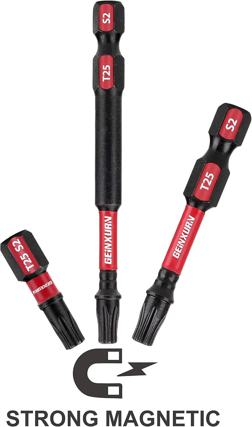 50 Pieces T25 2 In. Impact Tough Magnetic #25 Torx Head Power Bits, S2 Alloy Steel T25 Screwdriver Bits Set with 1Pcs Impact Bit Holder