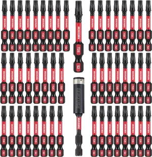 50 Pieces T25 2 In. Impact Tough Magnetic #25 Torx Head Power Bits, S2 Alloy Steel T25 Screwdriver Bits Set with 1Pcs Impact Bit Holder