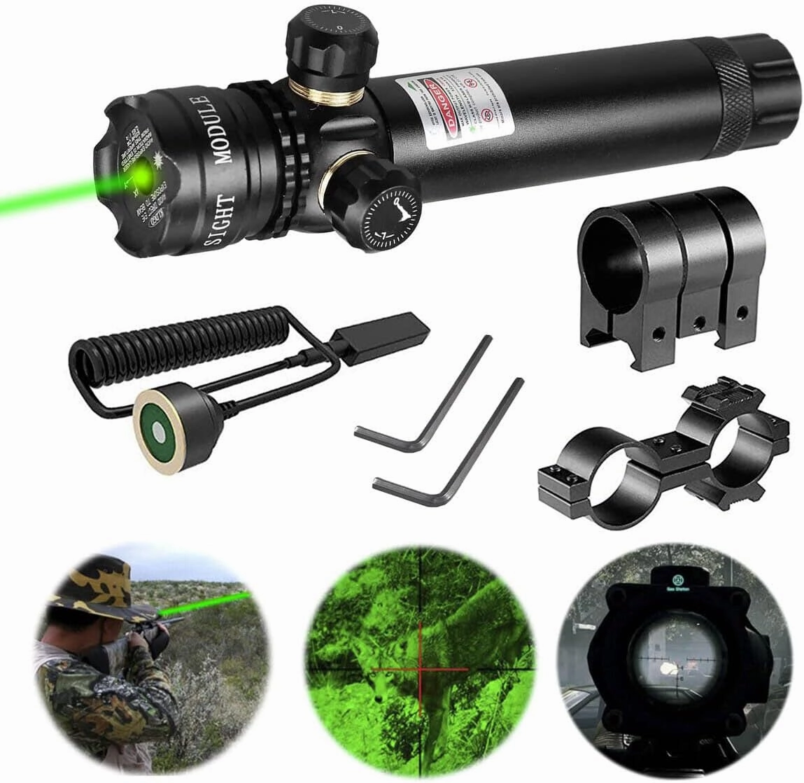 532nm Tactical Green Laser Sight Hunting Rifle Dot Scope with On/Off Swith Picatinny/Weaver Mounts   Barrel Mount