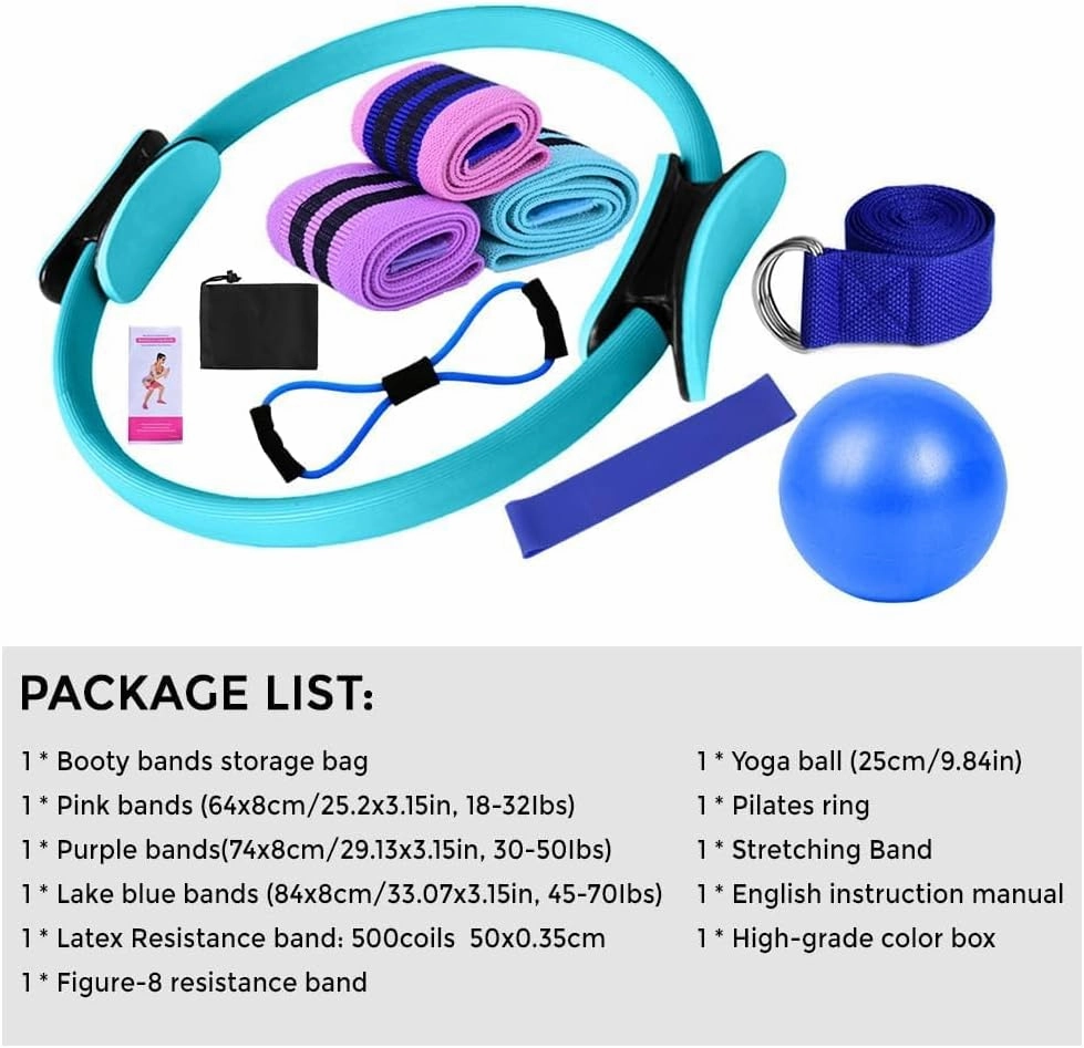 5-in-1 Pilates Training System - Adjustable Resistance Bands, Stability Ball & Exercise Ring Set, Portable Home Gym Equipment