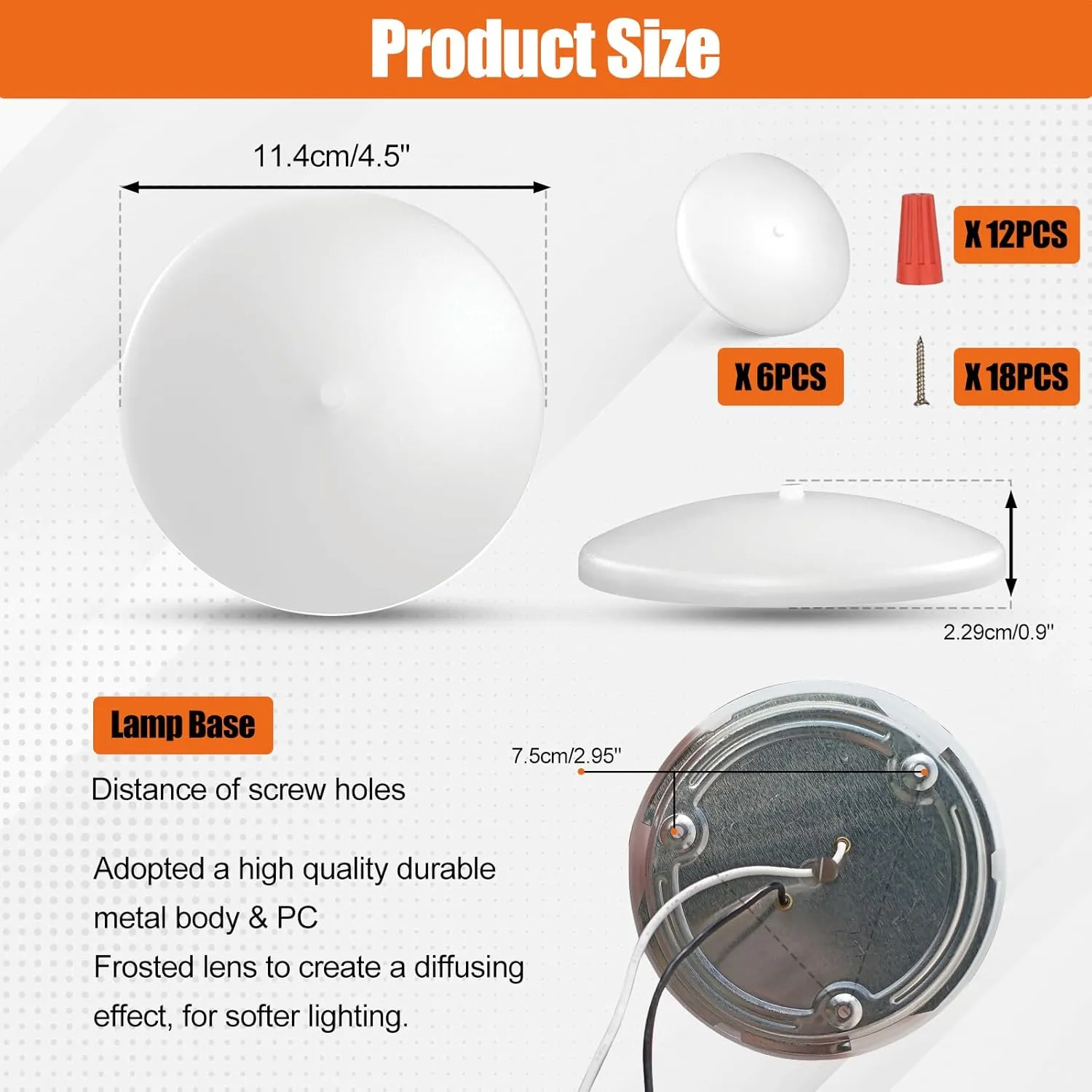 5CCT LED RV Dome Ceiling Lights, On/Off Switch, DC 12V Surface Mount Interior Puck Light for Slim Motorhome, Trailer, Boat, Camper Lighting, 5W, 2700K/3000K/3500K/4000K/5000K, 4.5 Inch, 6 Pack