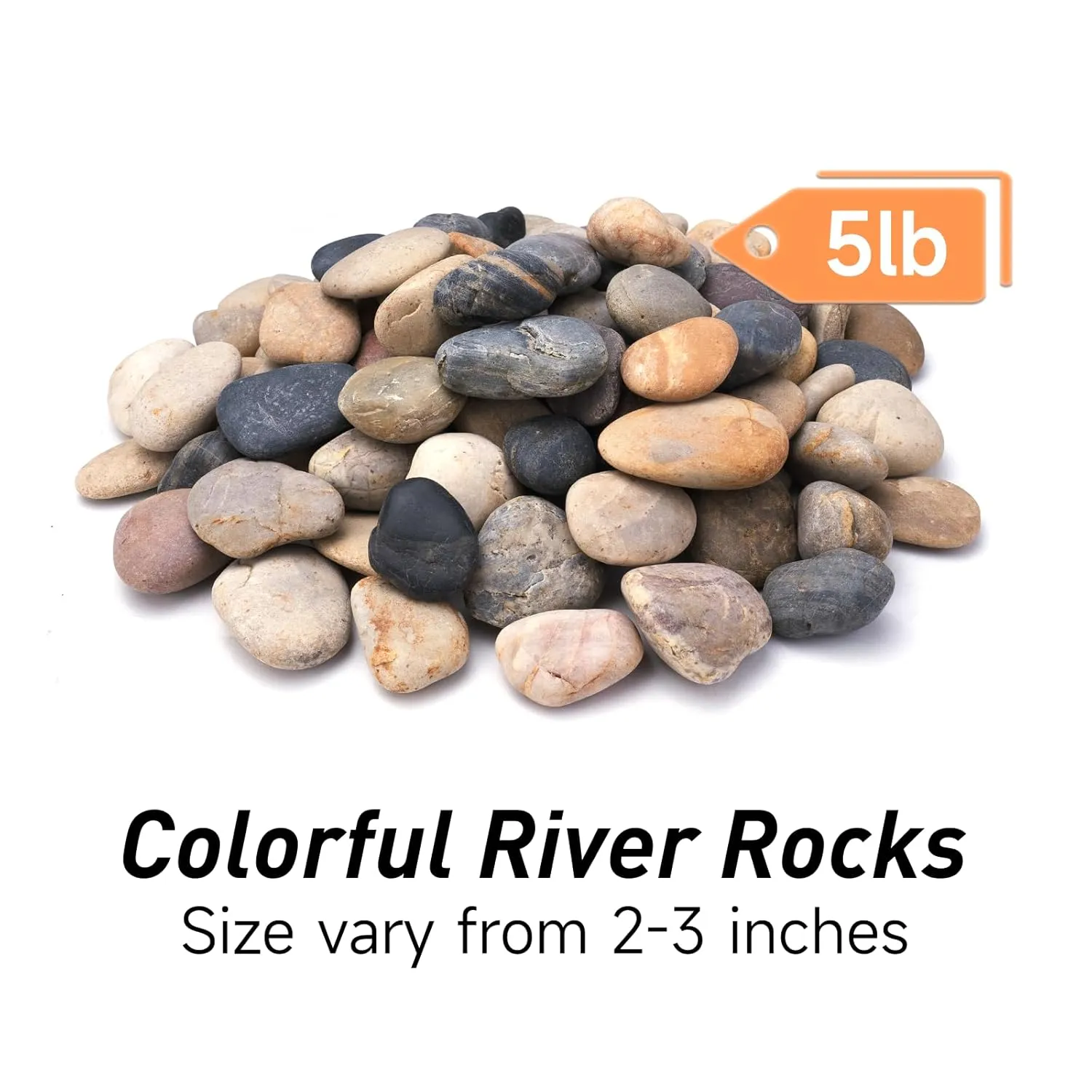 5lbs River Rocks for Landscaping, 2"-3" Decorative Garden Stones for Plants, Flower Pots, Vase, Walkways, Yard, Natural Rocks for Aquarium, Fish Tank