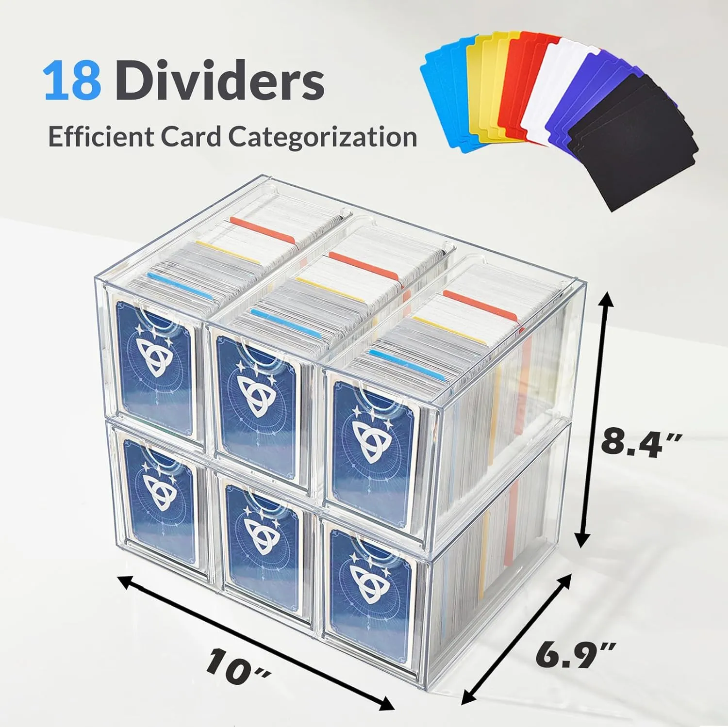 6 Drawer Trading Card Storage Box, 2200  Cards Organizer with Divider, Clear Stackable Drawers for TCG, MTG, PTCG, Sports Cards (6 Drawer Card Box)