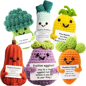 6 Pcs Funny Positive Crochet Doll, Emotional Support Crochet Toy with Positive Card, Cute Decor Emotional Support Plush Crochet Gift, Fun Stress Relieving Toys Creative Knitting Dolls
