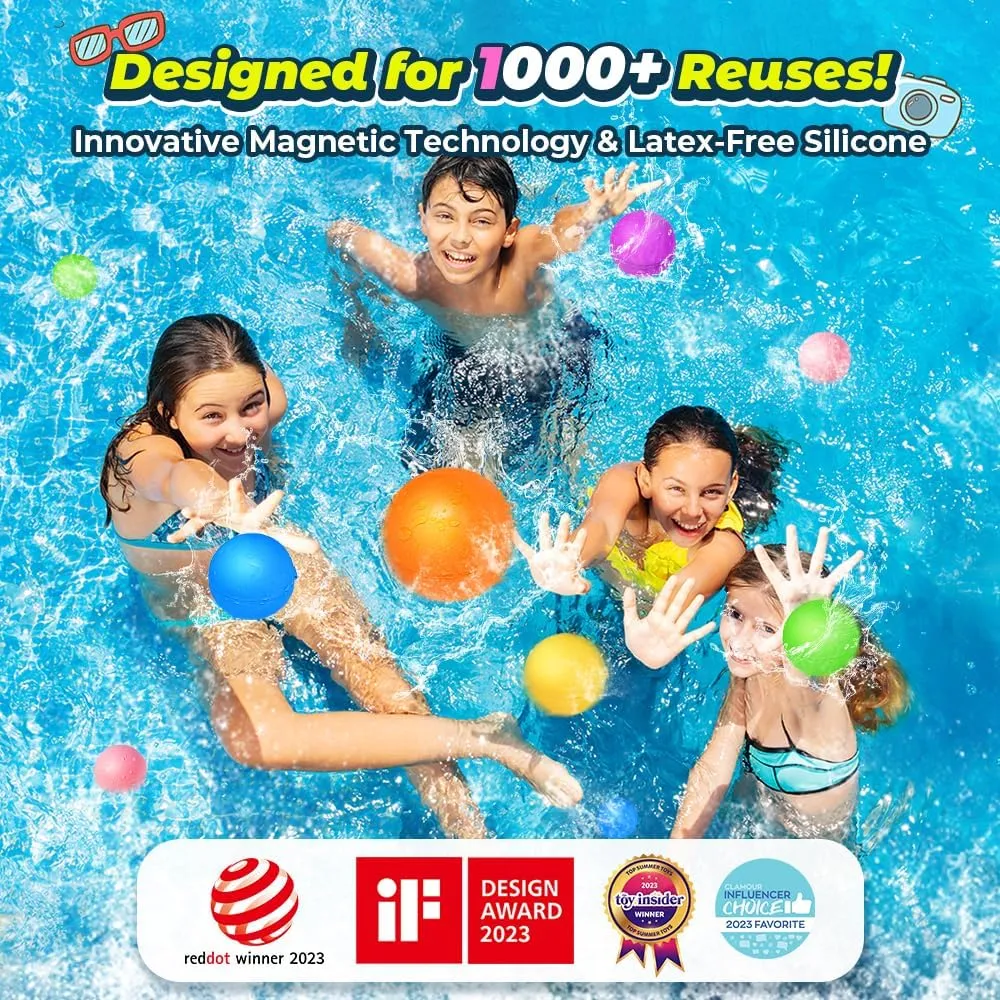 6 Pcs Reusable Water Balloons, Pool Beach Water Toys for Boys and Girls, Summer Toys for Kids Ages 3-12, Magnetic Water Ball for Outdoor Activities