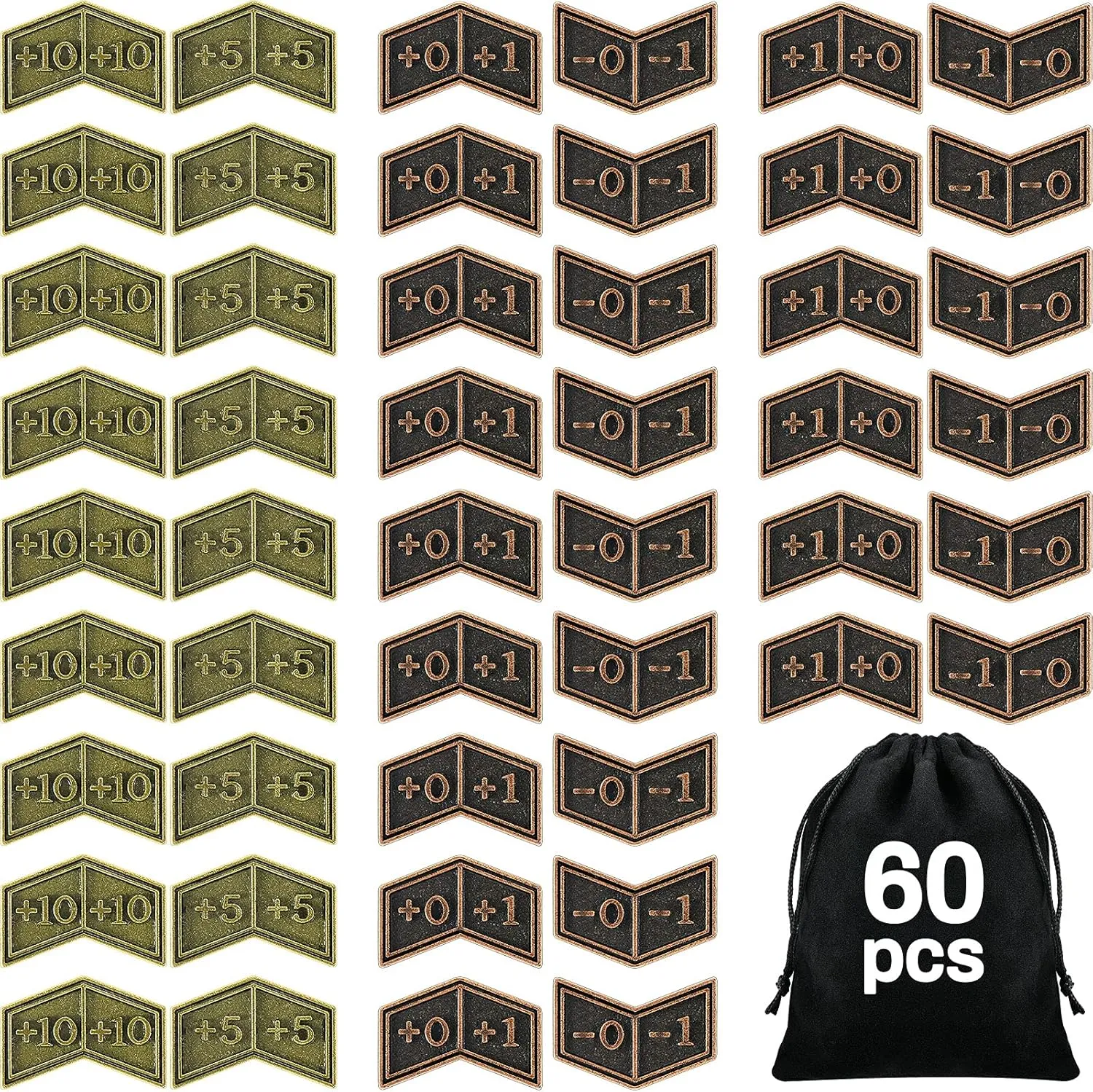 60 Pieces Magic Gathering Counters Tokens Antique Gold Metal Tokens Counters Double Sided Compatible with CCG and MTG with Velvet Drawstring Pouch