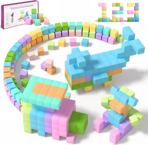 60pcs Magnetic Blocks - 1.38 inch Large Magnetic Building Blocks for Toddlers, Colorful Magnetic Cubes Preschool Educational Sensory Toys, Creative Learning Kids Blocks for Boys Girls Aged 3 