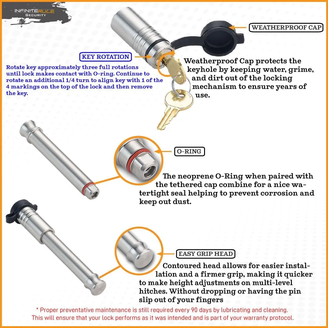 61775 | 4 Pack Mixed 2.5, Keyed Alike, Hitch Locks Compatible with B&W 2" & 2.5" Tow & Stow 10K LB & 18K LB - Includes Receiver Lock for 2.0" Or 2.5" Receiver