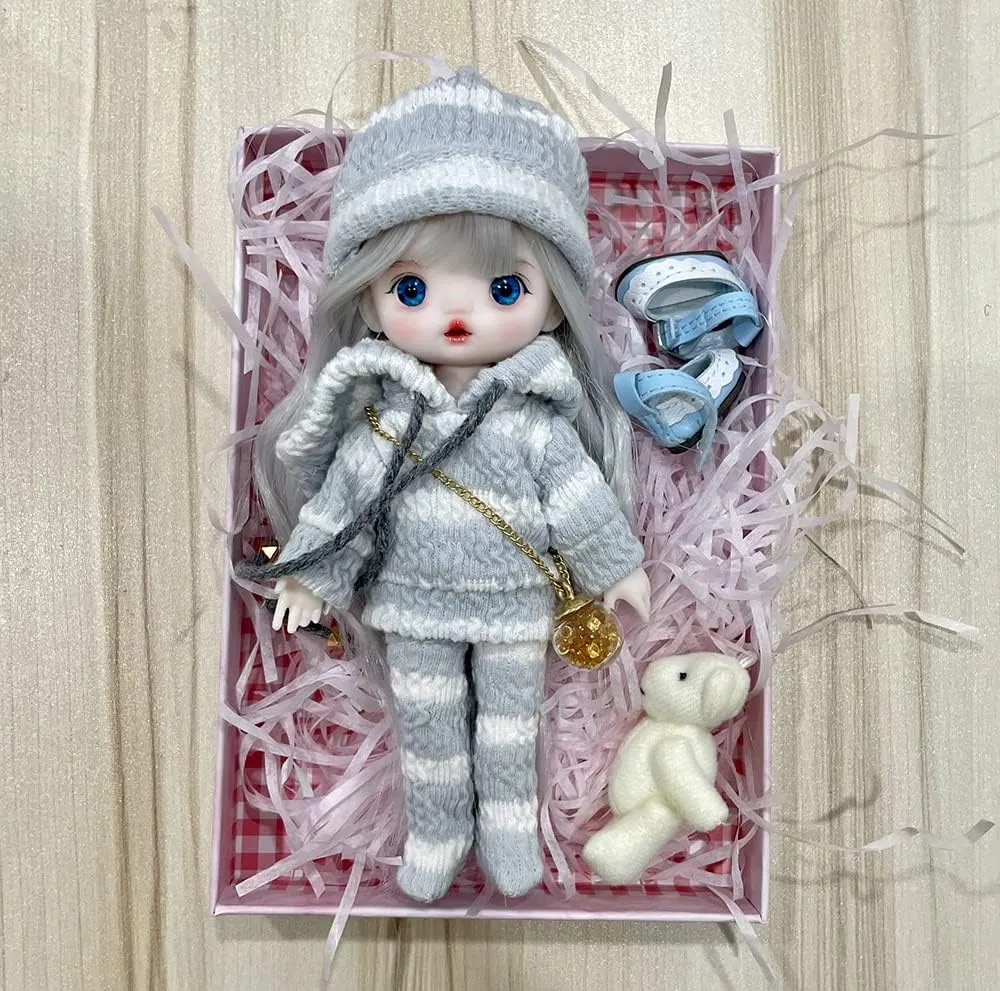6.3 inch BJD Doll, 1/8 Dolls Mini Ball Jointed Body   Makeup   Eyes   Wig   Shoes   Clothes, Full Set DIY Toys, Girls Gift (11#)