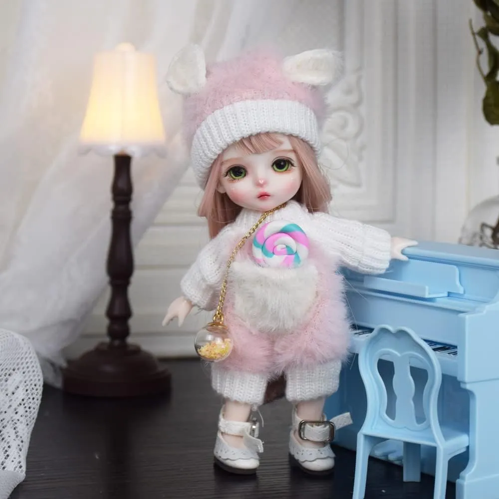 6.3 inch BJD Doll, 1/8 Dolls Mini Ball Jointed Body   Makeup   Eyes   Wig   Shoes   Clothes, Full Set DIY Toys, Girls Gift (5#)