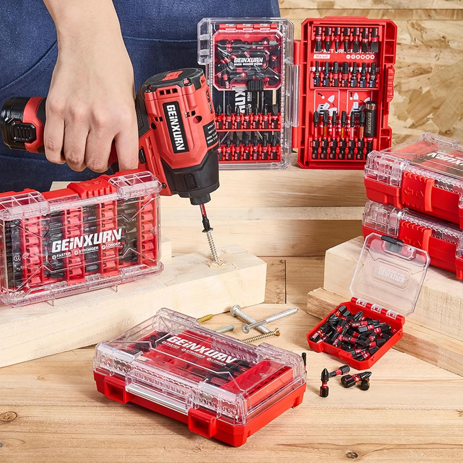 65Pieces Impact Screwdriver Bits Set, Magnetic S2 Steel Phillips/Slotted/Square/Torx Insert Power Bits Tips, Impact Bit Holder with Red Storage Box Case