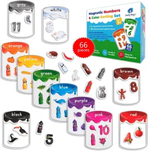 66 PCS Magnetic Color Sorting Set, Magnetic Numbers & Colors Sorting Toys for Toddlers, Numbers Color Sorting Magnets for Fridge and Whiteboard, Recognition Sorting Set - Simply Magic