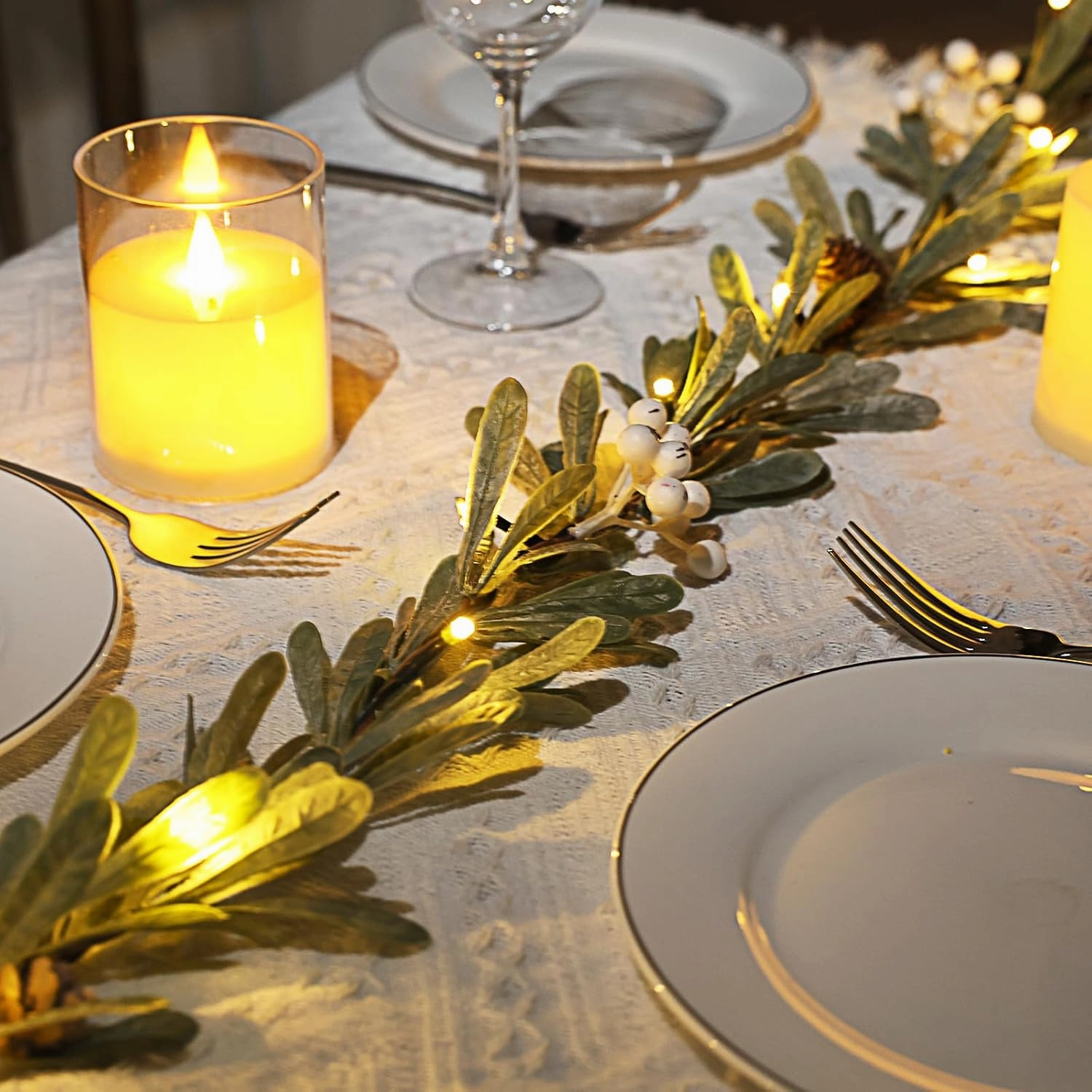 6FT Greenery Garland with Lights,Pre-lit Artificial Olive Garlands with Berry,Spring Summer Home Decorations Indoor Outdoor Holiday Party Valentines Wedding Garland for Mantel Table Decor