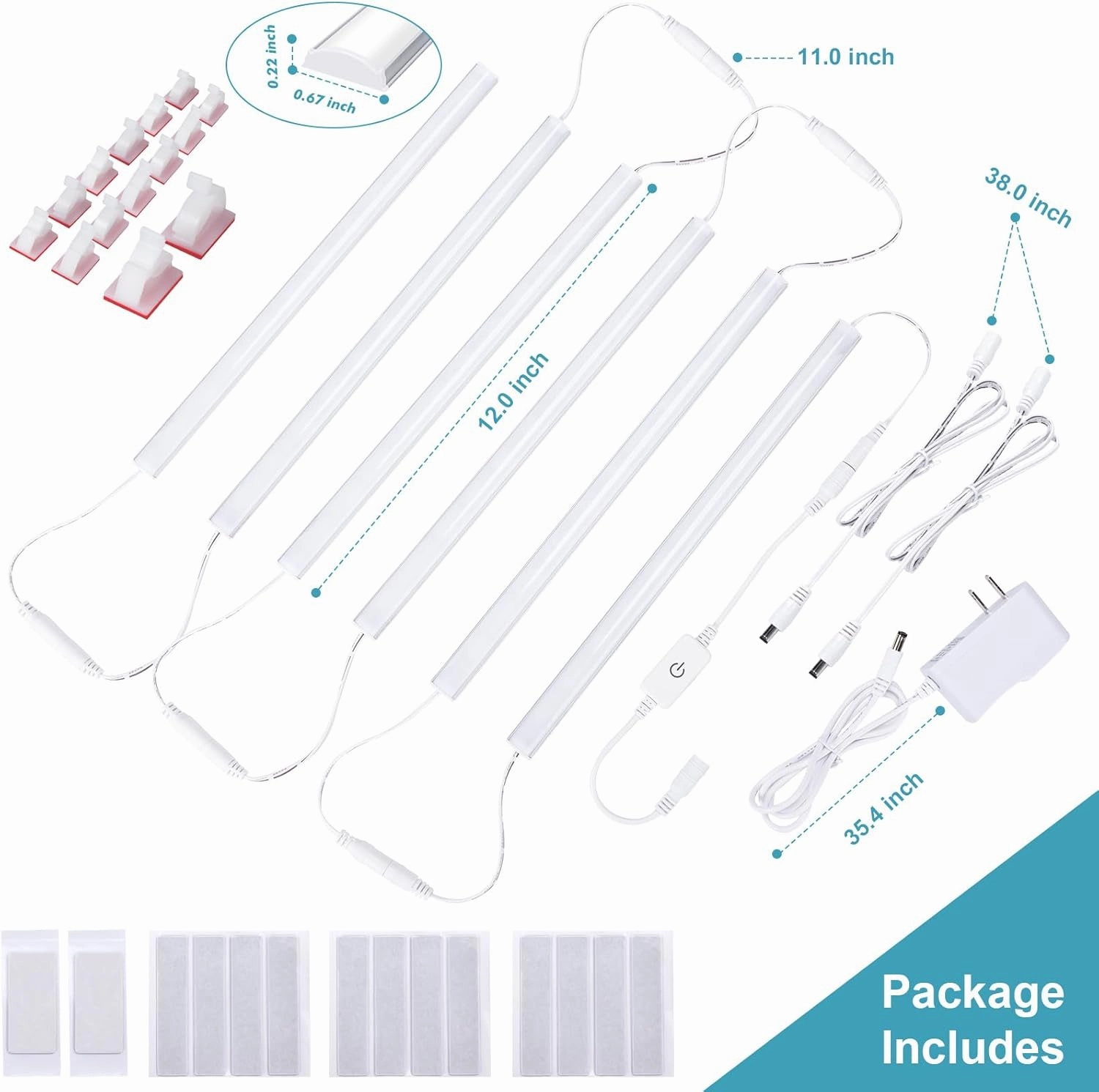 6PCS x 12 inch Under Cabinet LED Lights 4500K, Dimmable Under Counter Lights for Kitchen, Led Under Cabinet Lighting, Plug-in Under Cabinet Lights with Memory Function, Daylight White