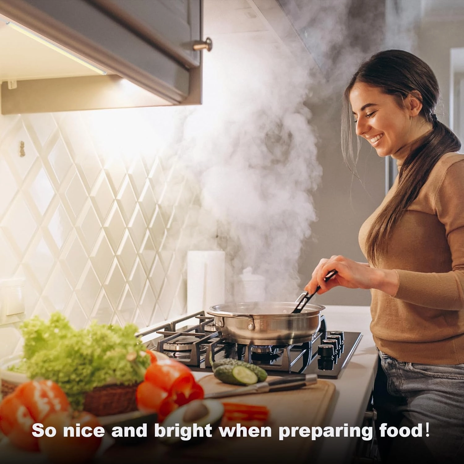 6PCS x 12 inch Under Cabinet LED Lights 4500K, Dimmable Under Counter Lights for Kitchen, Led Under Cabinet Lighting, Plug-in Under Cabinet Lights with Memory Function, Daylight White