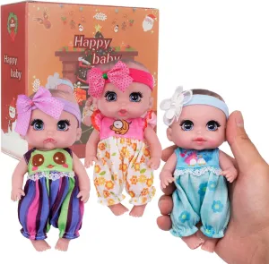 6" Cute Small Baby Doll Newborn Baby All Vinyl Reborn Baby Dolls for Girls Swivel Mini Dolls 16 cm Crying Baby DIY Toys for Ages 3