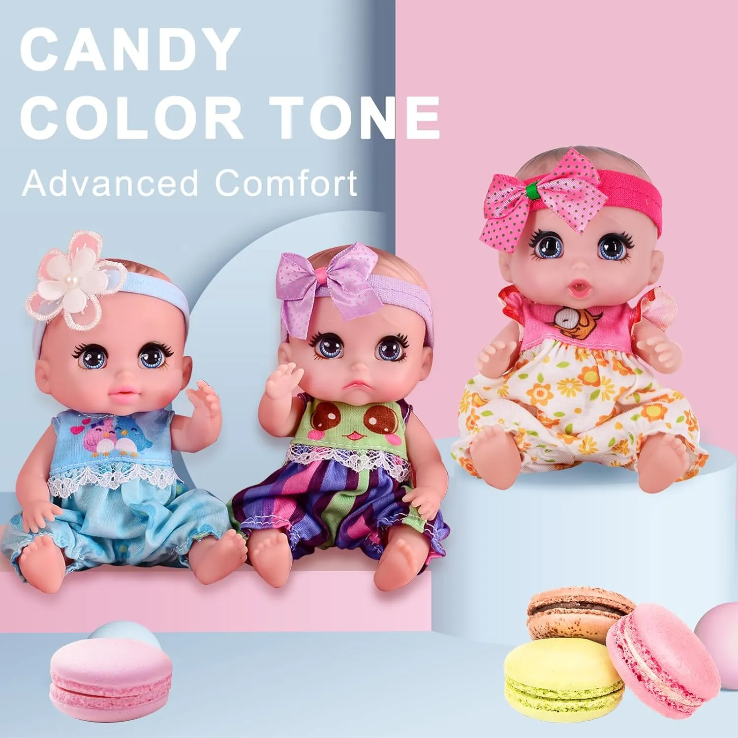 6" Cute Small Baby Doll Newborn Baby All Vinyl Reborn Baby Dolls for Girls Swivel Mini Dolls 16 cm Crying Baby DIY Toys for Ages 3