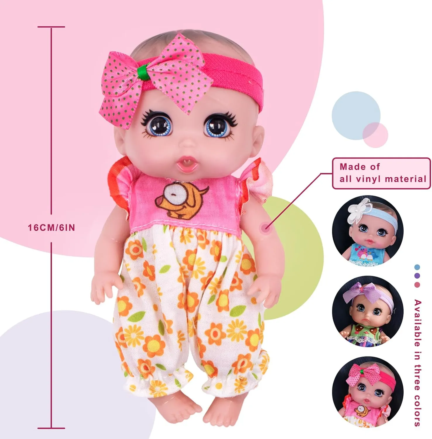 6" Cute Small Baby Doll Newborn Baby All Vinyl Reborn Baby Dolls for Girls Swivel Mini Dolls 16 cm Crying Baby DIY Toys for Ages 3