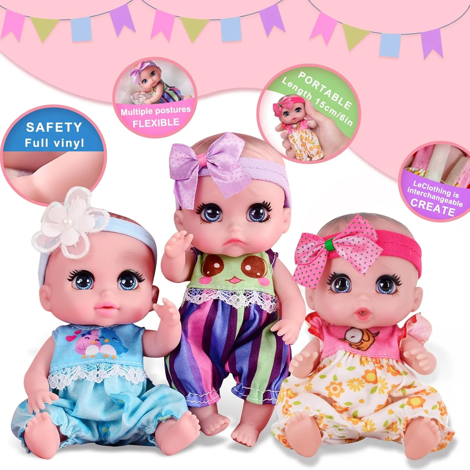 6" Cute Small Baby Doll Newborn Baby All Vinyl Reborn Baby Dolls for Girls Swivel Mini Dolls 16 cm Crying Baby DIY Toys for Ages 3