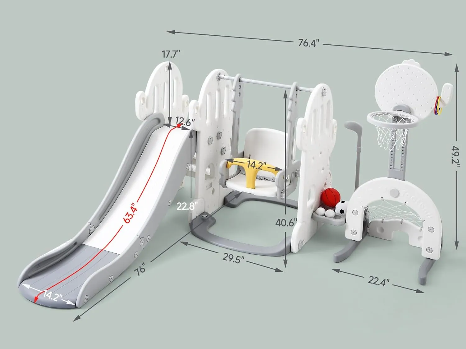 7-In-1 Toddler Slide and Swing Set, Indoor Outdoor Playground With Freestanding Slide, Basketball Hoop, Climber, Adjustable Swing, Ring Toss, Soccer and Golf, Cactus Slide Playset for Age 1-3