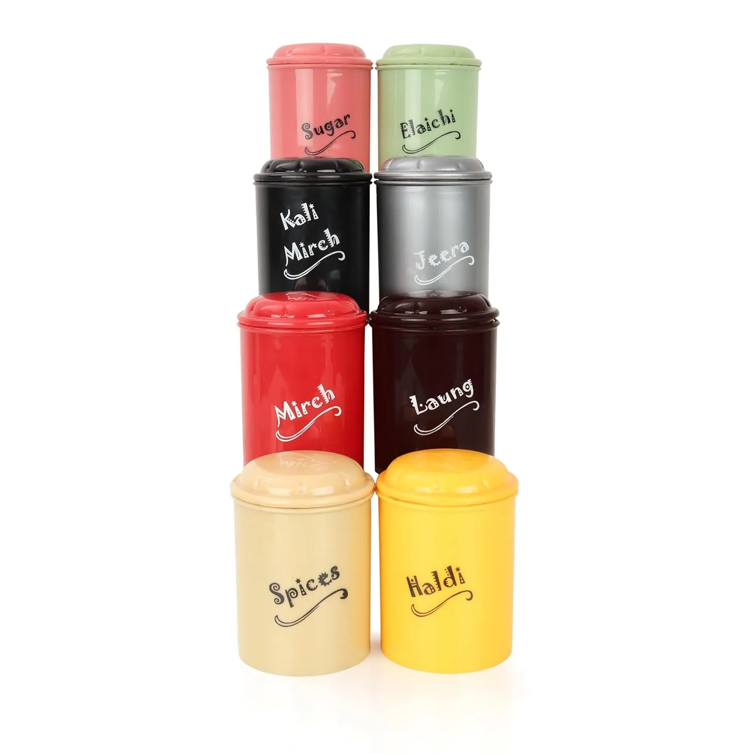 8-Pack 250ml Spice Masala Canister Set – Airtight Condiment Storage Containers for Seasoning, Multicolor Small Jars