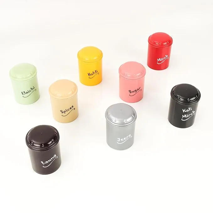 8-Pack 250ml Spice Masala Canister Set – Airtight Condiment Storage Containers for Seasoning, Multicolor Small Jars