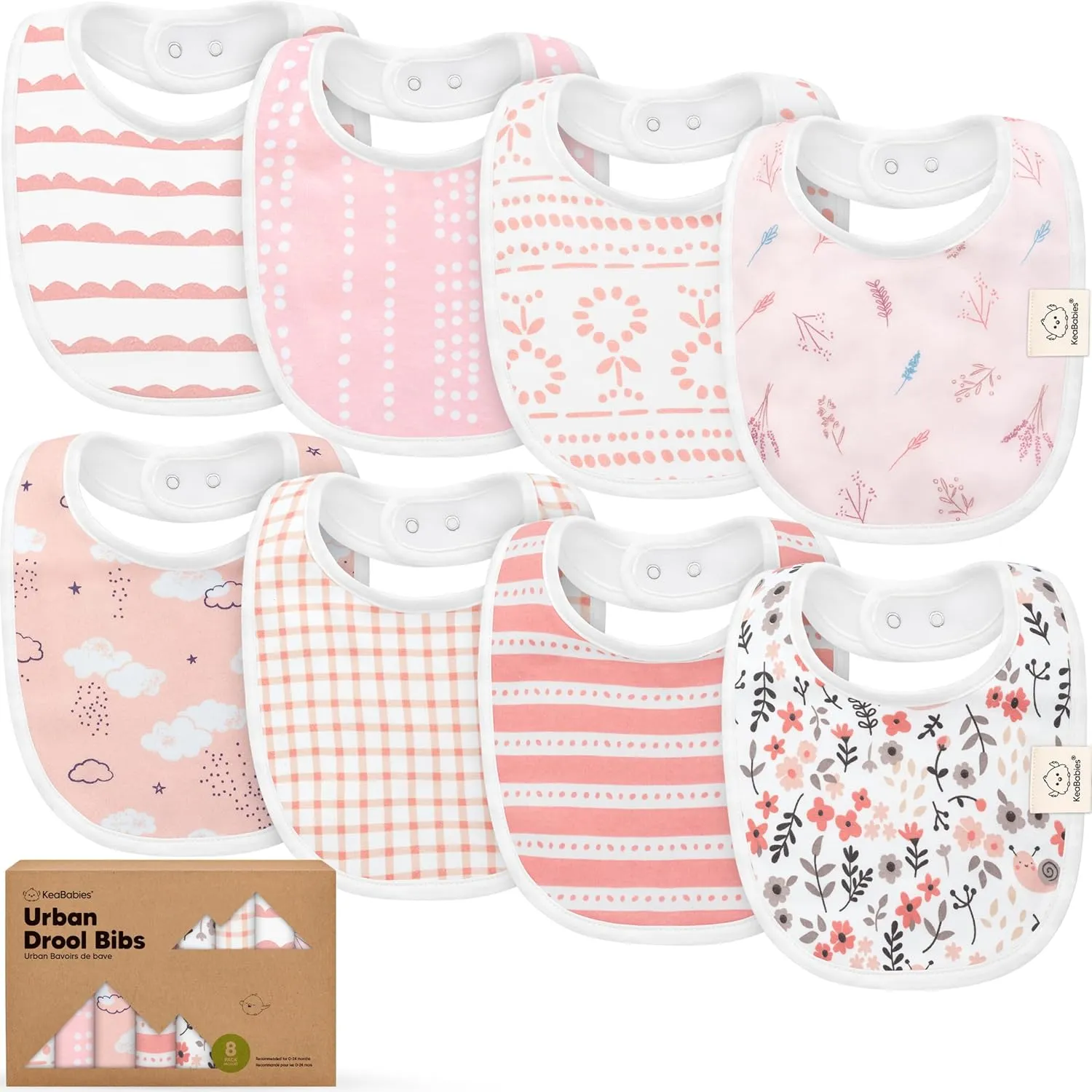 8-Pack Organic Baby Bibs for Boys, Girls - Soft Cotton Drooling and Teething Bibs for Baby Girl & Boy, Extra Absorbent, Easy to Clean & Put On for Toddler, Newborn, Infant 0-24 Months (Sweet Charm)