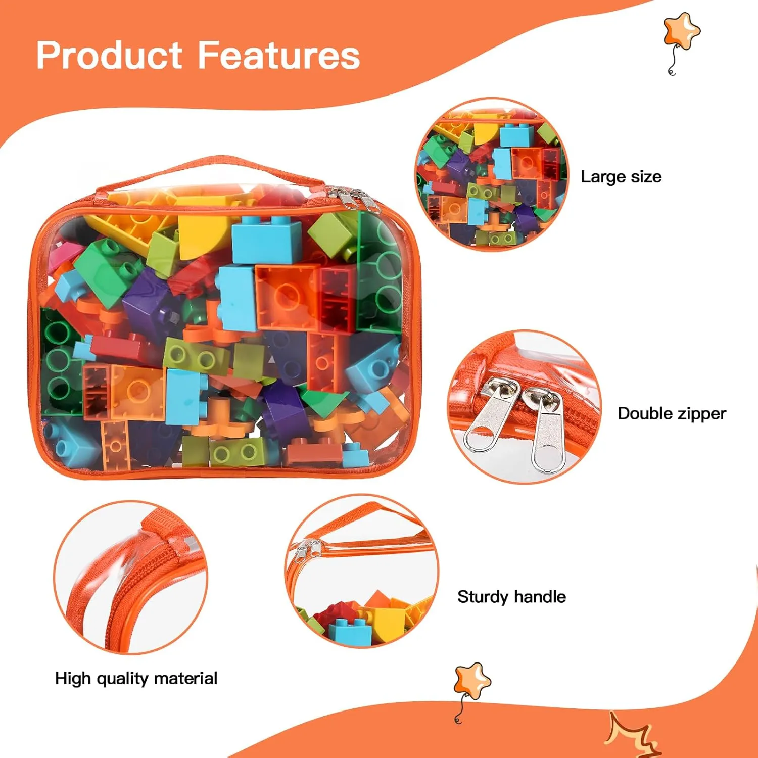 8 Packs Large Clear Toy Storage Bags, Reusable PVC Organizing Bags, zipper bags for organizing,Clear Zippered Blocks Bag Set,Waterproof Toy Storage Bags for Zipper,Puzzle, Kids Books,Board Games