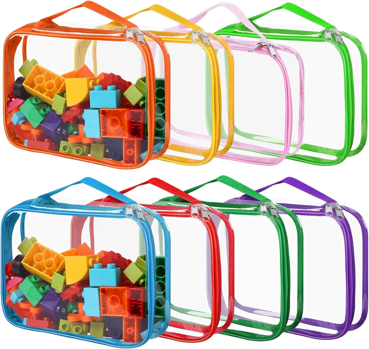 8 Packs Large Clear Toy Storage Bags, Reusable PVC Organizing Bags, zipper bags for organizing,Clear Zippered Blocks Bag Set,Waterproof Toy Storage Bags for Zipper,Puzzle, Kids Books,Board Games