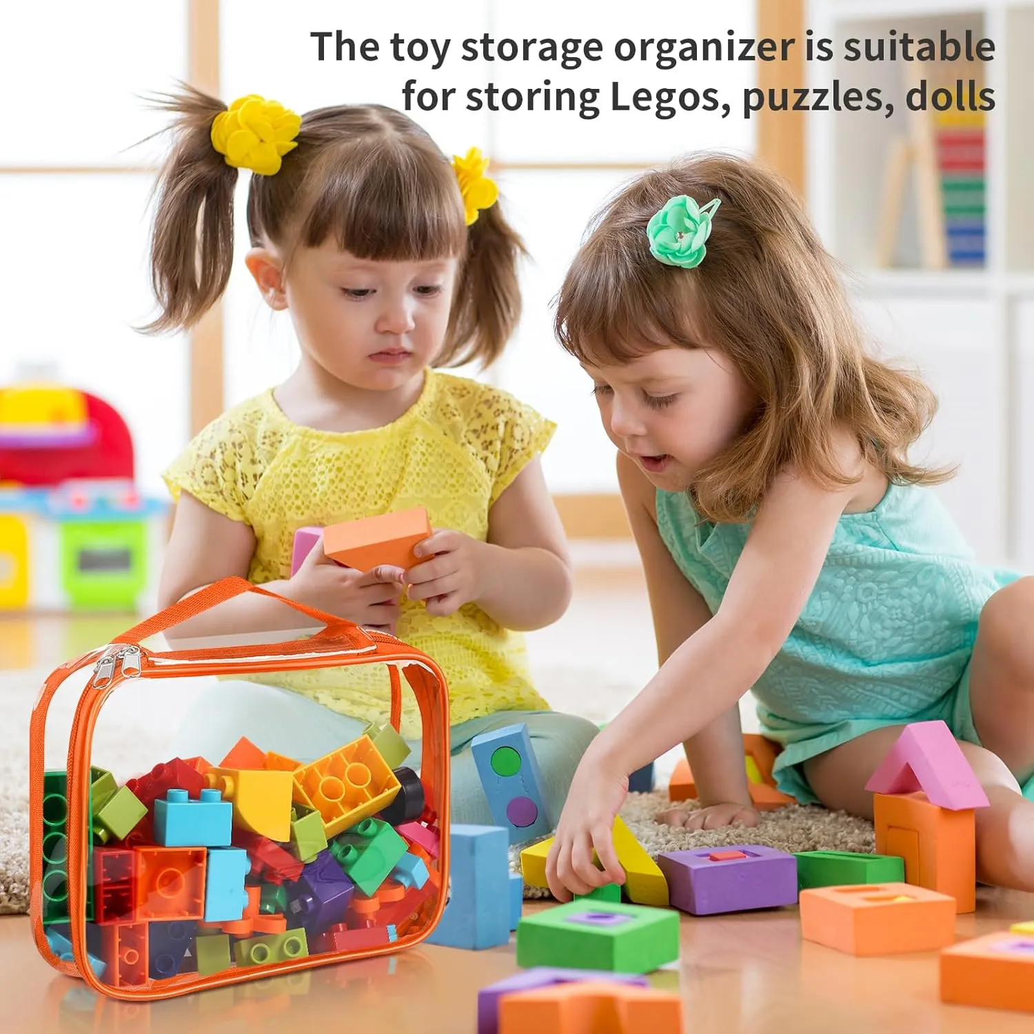 8 Packs Large Clear Toy Storage Bags, Reusable PVC Organizing Bags, zipper bags for organizing,Clear Zippered Blocks Bag Set,Waterproof Toy Storage Bags for Zipper,Puzzle, Kids Books,Board Games