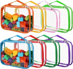 8 Packs Large Clear Toy Storage Bags, Reusable PVC Organizing Bags, zipper bags for organizing,Clear Zippered Blocks Bag Set,Waterproof Toy Storage Bags for Zipper,Puzzle, Kids Books,Board Games