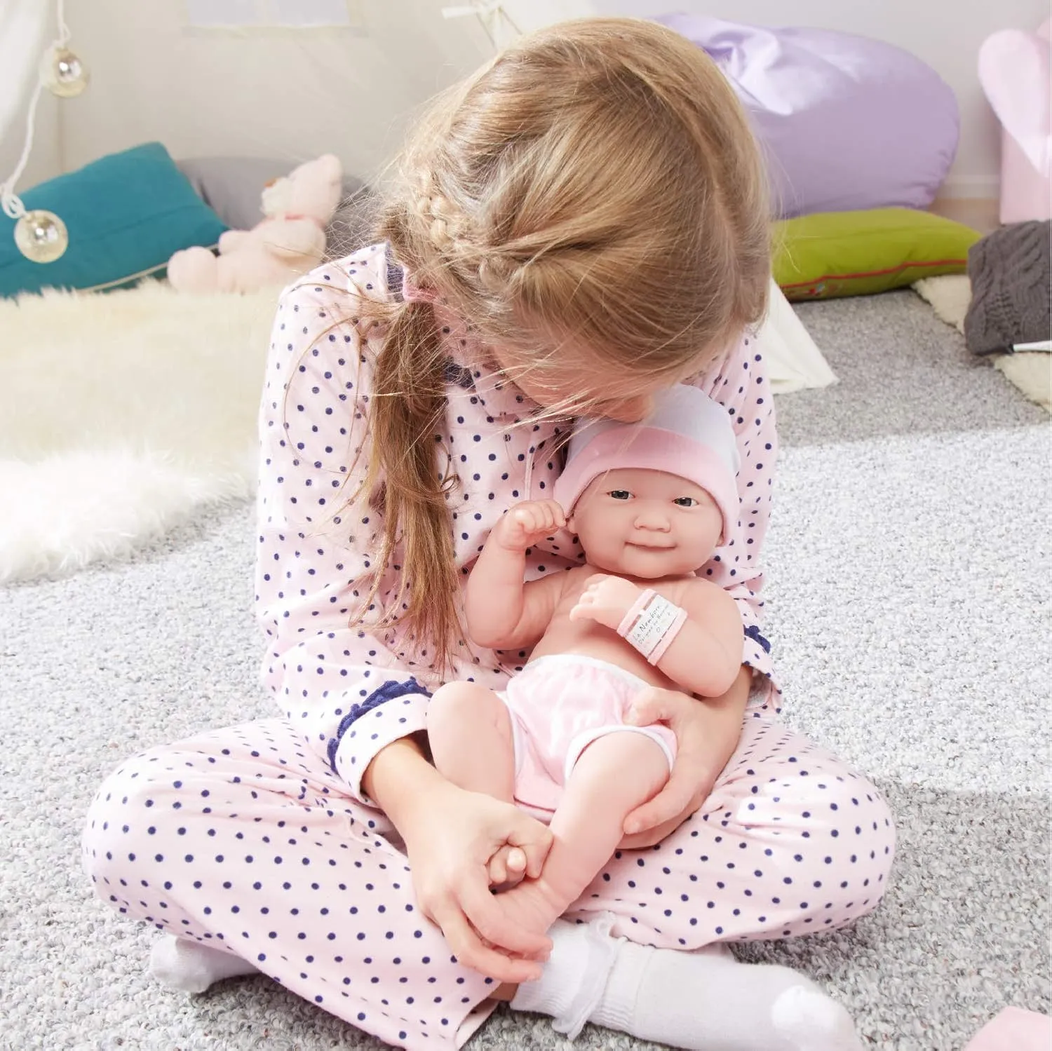 8 piece Layette Baby Doll Gift Set | JC Toys - La Newborn Nursery | 14" Life-Like Smiling Doll w/ Accessories | Pink | Ages 2 , Pink Smiling