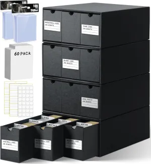 8000  Trading Card Storage Box with 200ct Penny Soft Sleeves, Trading Card Organizer for Collectible Game Cards, MTG TCG Baseball Sports Cards, with Label Stickers(12 Drawers, 60 Dividers)