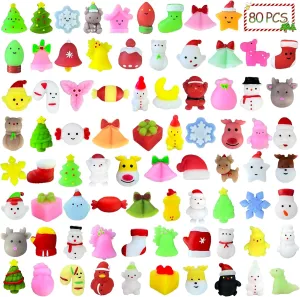 80PCS Random Christmas Mochi Squishy Toys Squishies Christmas Toys for Kids Girls Boys Toddlers Christmas Party Favors, Stress Relief Toys Classroom Prizes Stocking Stuffers Gifts